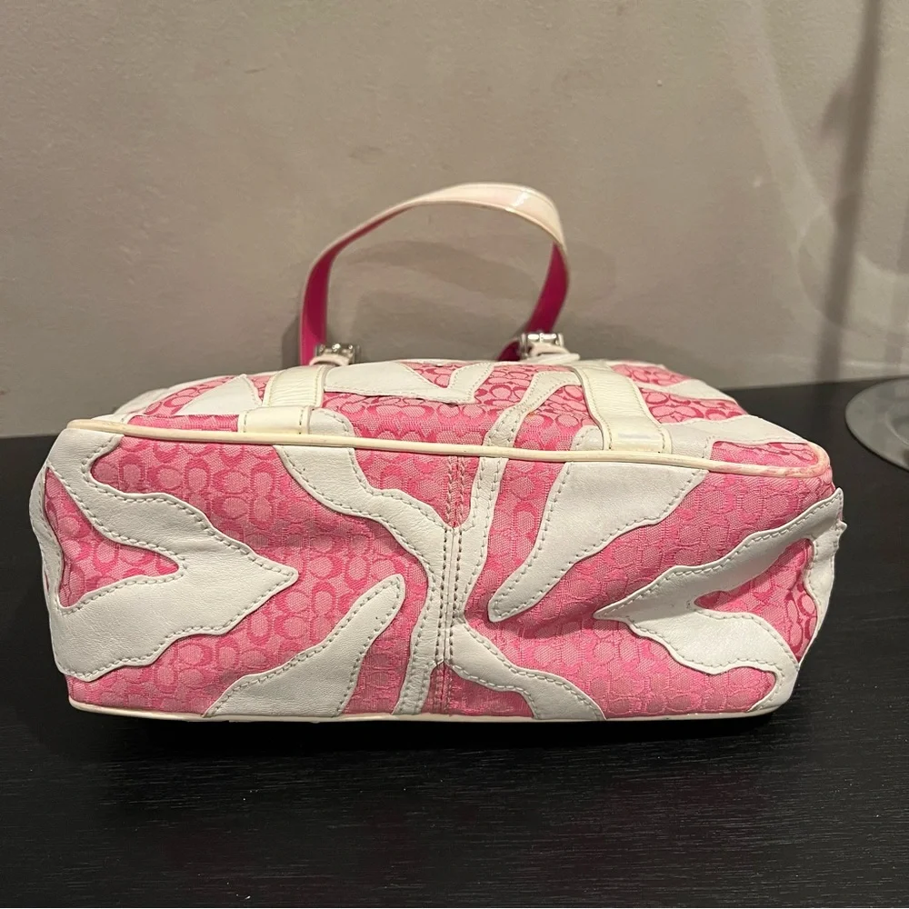 Coach Rare Limited Edition Pink White Zebra Patchwork Tote Shoulder Bag Purse